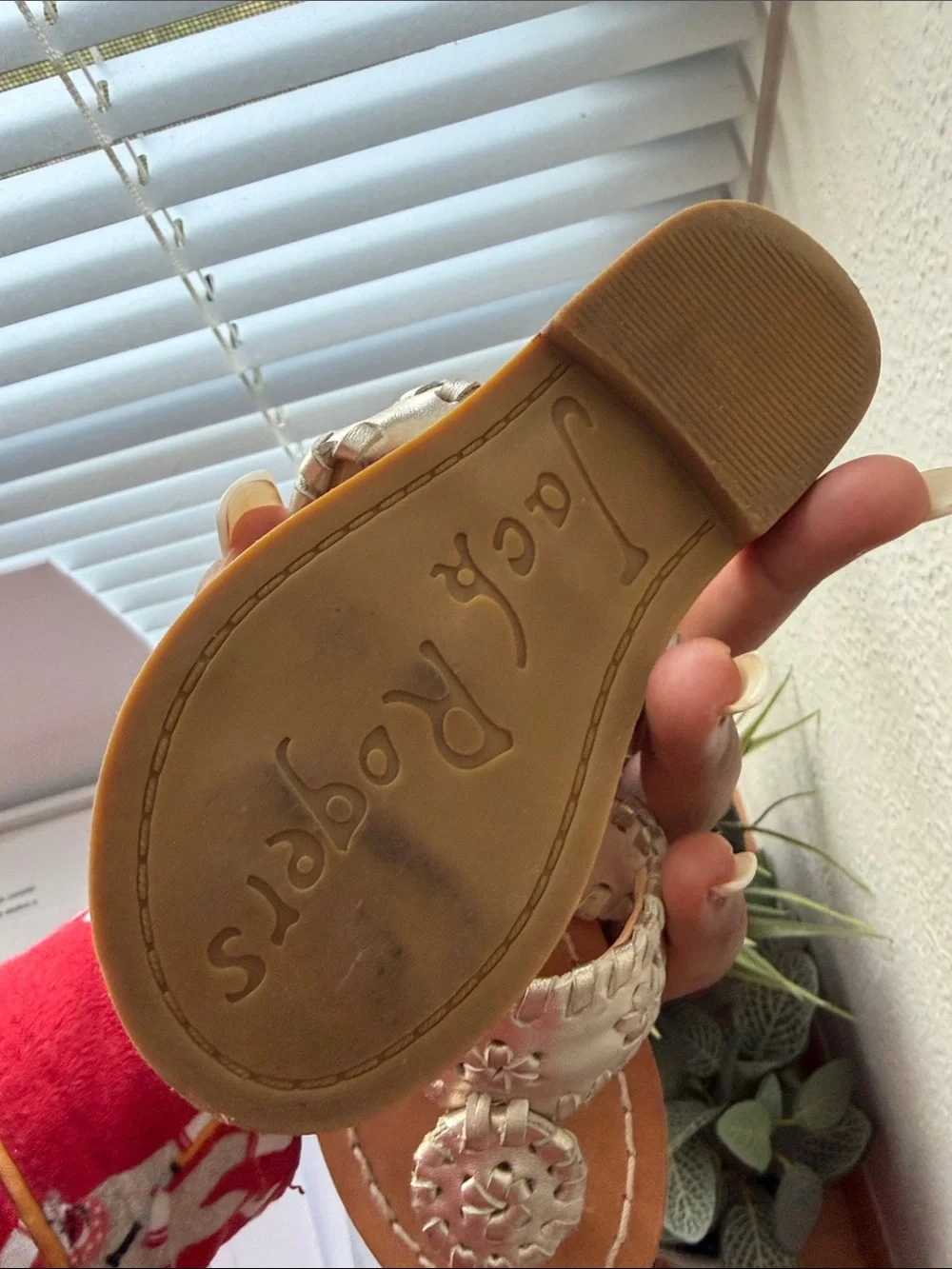 Jack Rogers Kids Metallic Silver Leather Thong Sandals